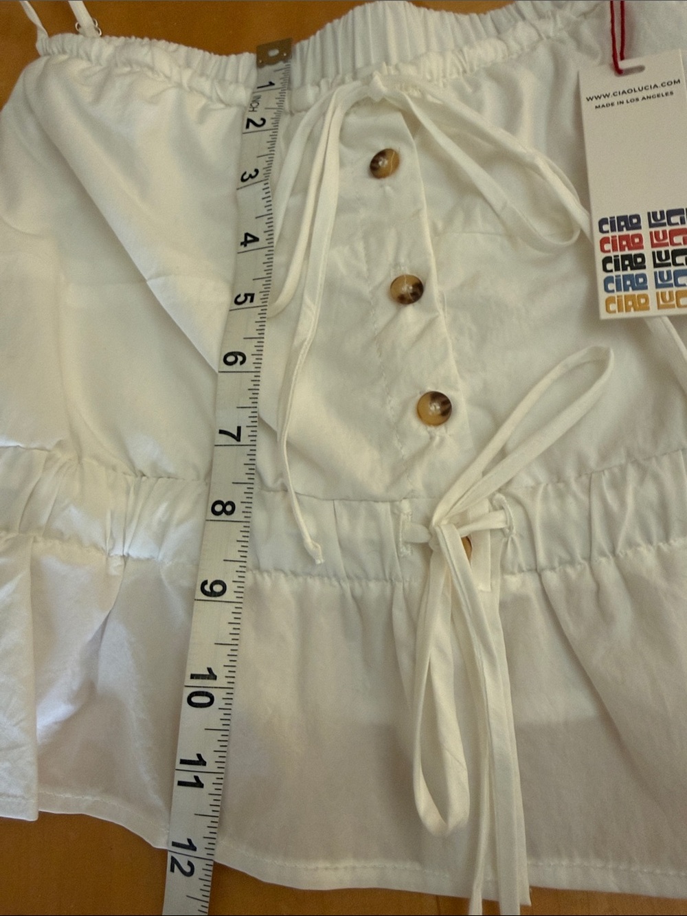 NWT Ciao Lucia Battista White Cinched Button-Front Ruffle White Cami Sz. M - Picture 5 of 5
